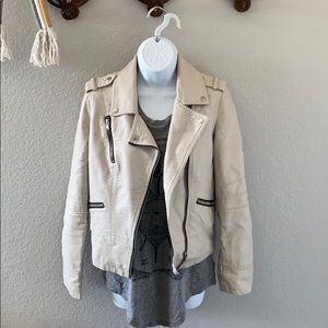 Cream faux leather moto jacket